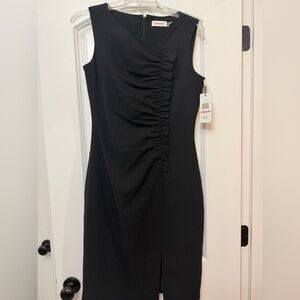 Calvin Klein Black Ruched Midi- Perfect Little Black Dress